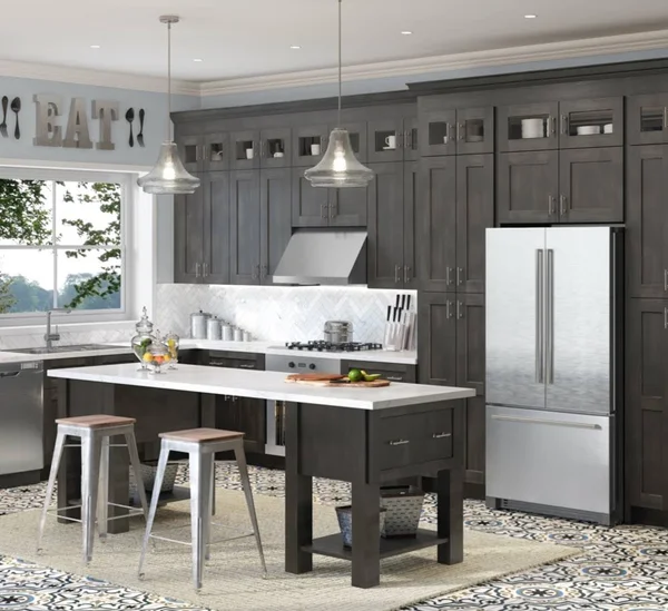 Wilora Hawthorne Shaker Cinder 36x22 x 34.5x22 x 24x22 Farm Sink 2 Doors Base Cabinet, Solid Birch with Veneered MDF Center Pan
