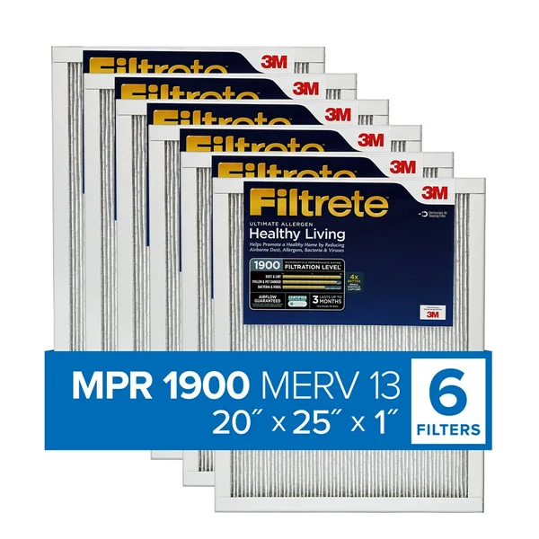 Filtrete 20x25x1 - AC Furnace Air Filter, MPR 1900, Healthy Living Ultimate Allergen, 6-Pack (exact Dimensions 19.69 x 24.69 x 0.