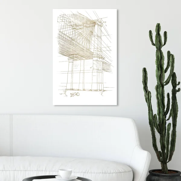 Oliver Gal '20895 Golden Brooklyn Bridge' Architecture and Buildings Wall Art Canvas Print - Gold, White - 20 x 30