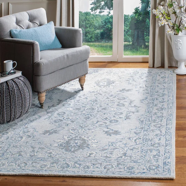 Safavieh Micro-Loop Light Blue/Ivory 9 ft. x 12 ft. Border Area Rug