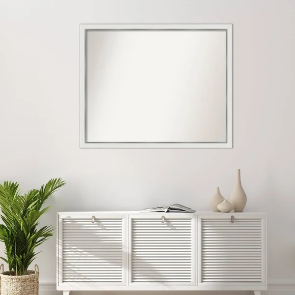 Amanti Art Medium Rectangle Satin White Silver Casual Mirror (35.12 in. H x 45.12 in. W)