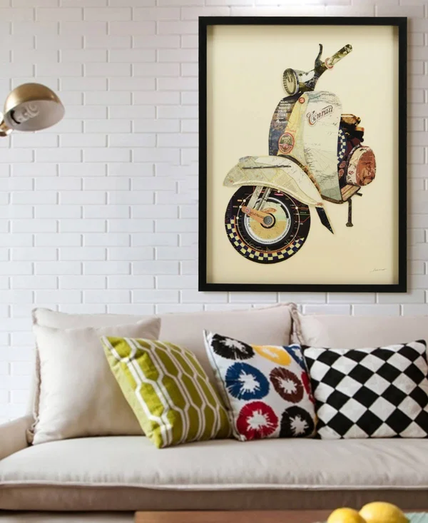 Empire Art Direct Scooter Dimensional Art Collage Hand Signed by Alex Zeng Framed Graphic Wall Art