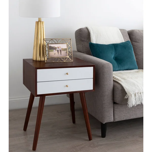 Kate and Laurel Finco Nightstand Side Table with 2 Drawers - Gray