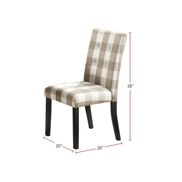 Beige Grid Patterned Fabric Upholstered Side Chairs - Set of 2