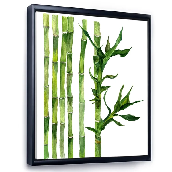 Designart 'Bamboo Branches in The Forest III' Tropical Framed Canvas Wall Art Print - 16 in. Wide x 32 in. High - Gold