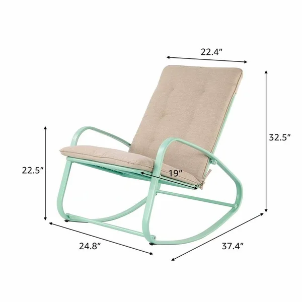 Patio Rocking Chair Padded Steel Rocker Chair - Yellow