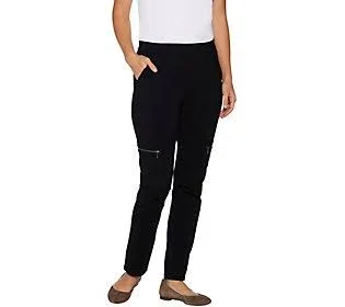 Susan Graver Weekend Premium Stretch Pull-On Cargo Pants - Size XX-Small, Black
