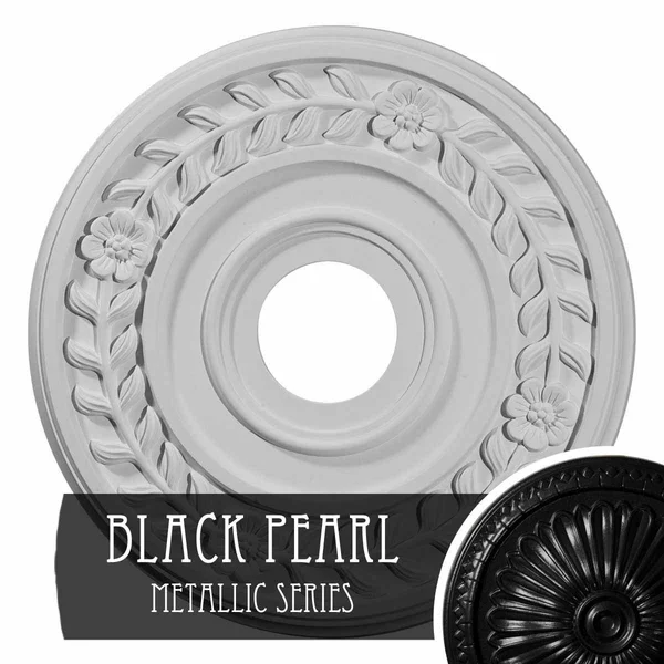 16 1/4x22OD x 3 5/8x22ID x 1x22P Wreath Ceiling Medallion (Fits Canopies Up to 5 1/2x22), Hand-Painted Black Pearl
