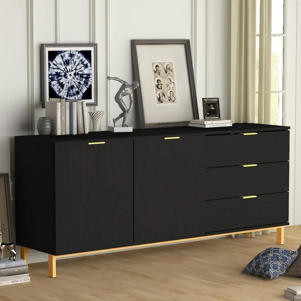 FUFUu0026GAGA 2-Door Storage Cabinet in Black, LJY-KF200156-01