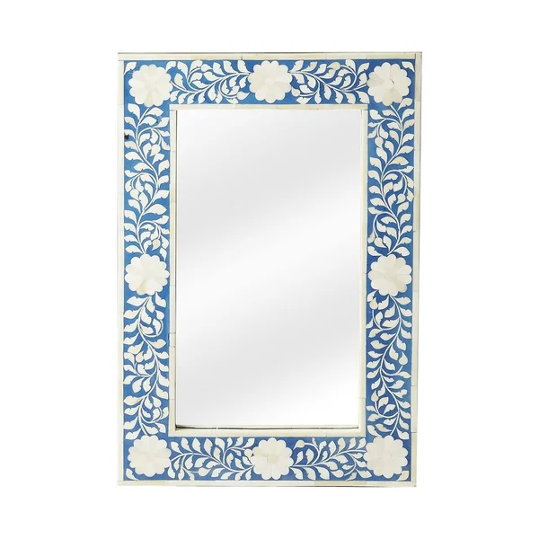 Traditional Rectangular Wooden Wall Mirror in Heritage Finish - Blue