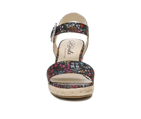 Women's LifeStride Tango 2 Wedge Sandals in Black Floral Size 9 Wide