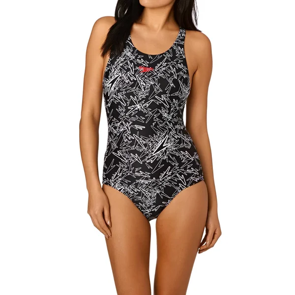 (8, Black/White) - Speedo Women's Boom All Over Muscle Back Swimsuit