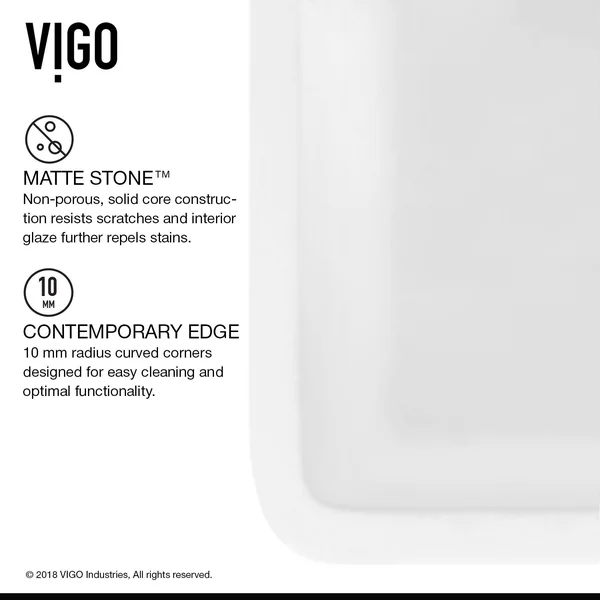Vigo VG15798 All-in-One 36x22 Square Front Matte Stone Farmhouse Apron Kitchen Sink Set with Zurich Faucet in Chrome STRAINER an