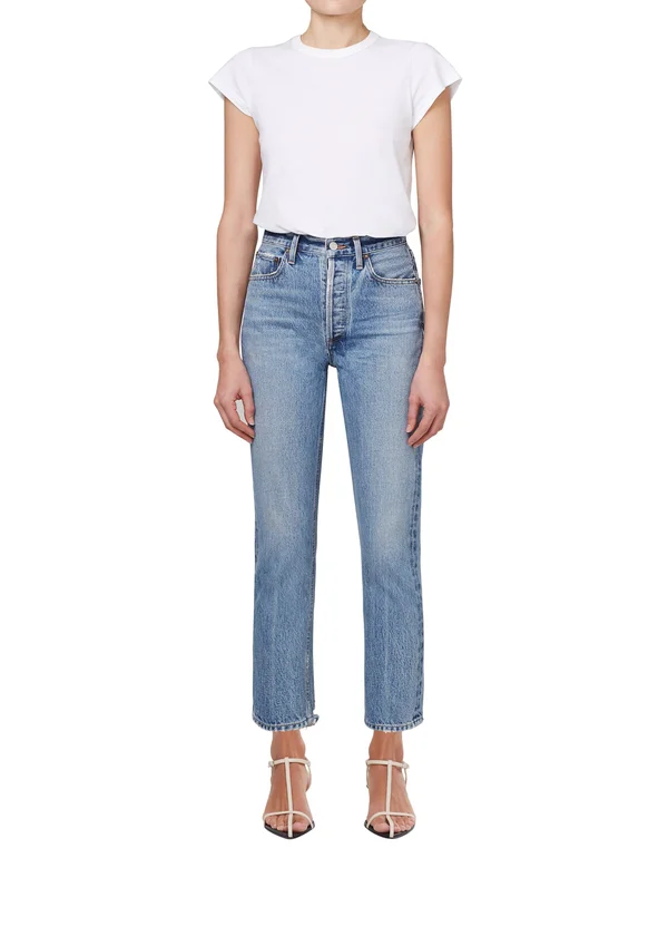 Agolde Riley High Rise Straight Crop Jeans - Blue - Cropped Jeans