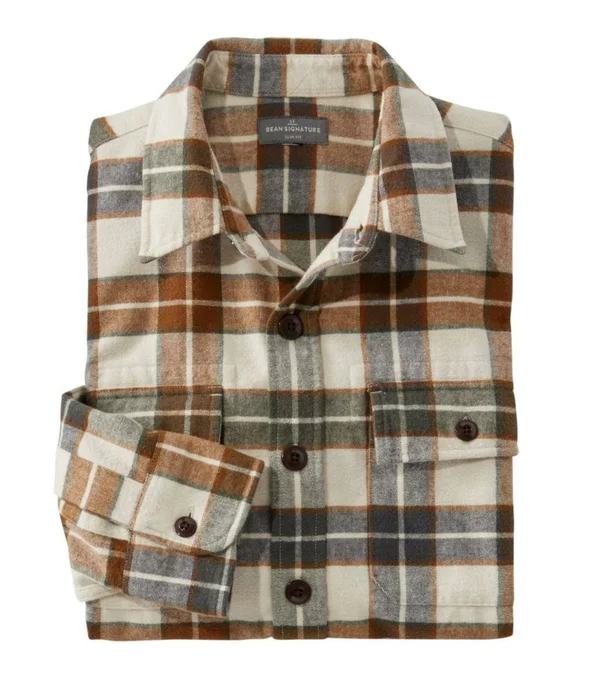 Men's Signature 1933 Chamois Flannel Shirt, Slim Fit Plaid White Extra Large, L.L.Bean