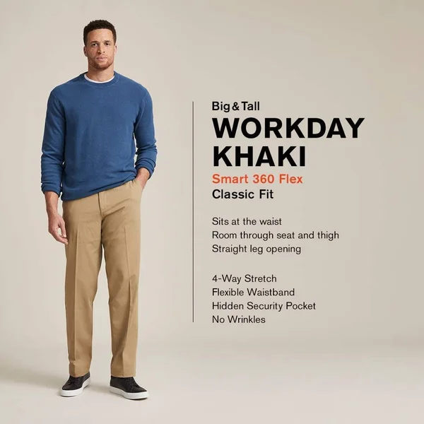 Dockers Big Tall Classic Fit Workday Khaki Smart 360 Flex Pants