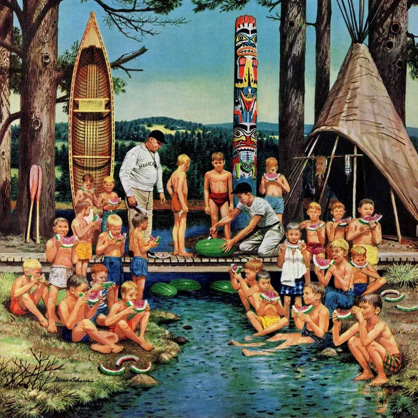 Marmont Hill Watermelon at Camp Stevan Dohanos Painting Print on Canvas 32 x 32