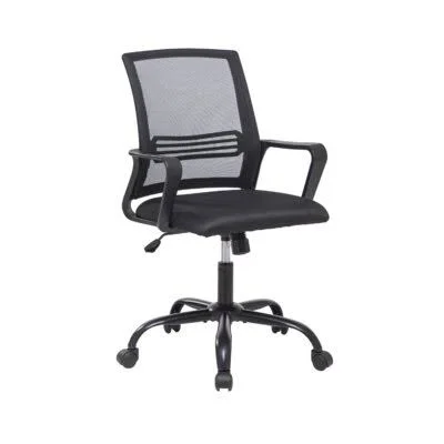Mid Back Swivel Mesh Chair with Armrest (Black) Inbox Zero