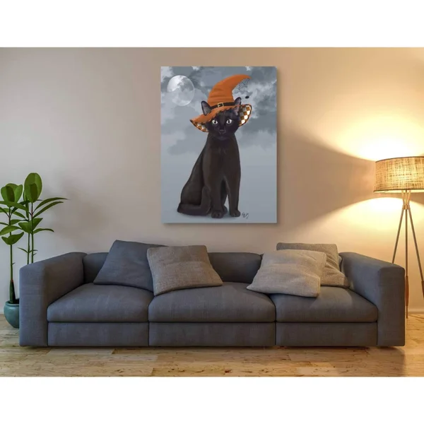 Epic Graffiti &Halloween Black Cat in Witches Hat& by Fab Funky Canvas Wall Art, 18x22x26x22