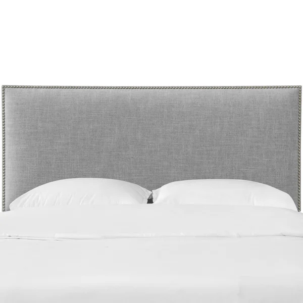 California King Bella Nail Button Border Headboard Pumice Gray Linen with Pewter Nailbuttons - Skyline Furniture