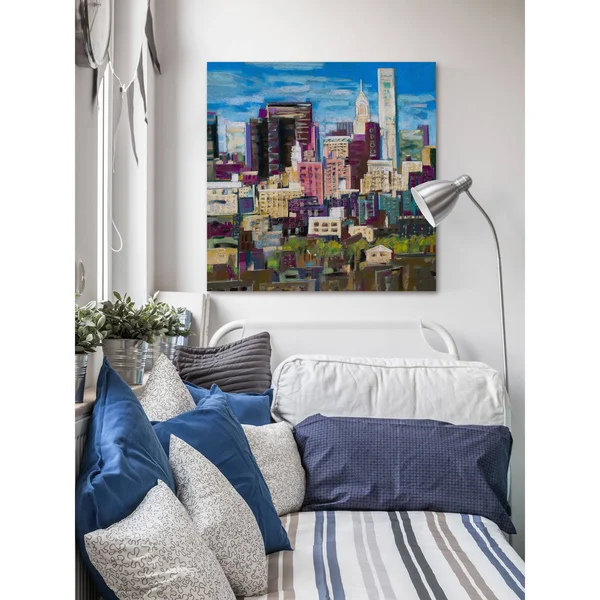 Skyline New York City 2 inch Painting Print on Wrapped Canvas - Blue