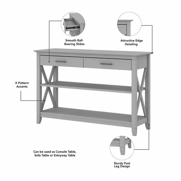 Bush Furniture - Key West Entryway Storage Set with Hall Tree, Shoe Bench and Console Table in Cape Cod Gray - KWS056CG