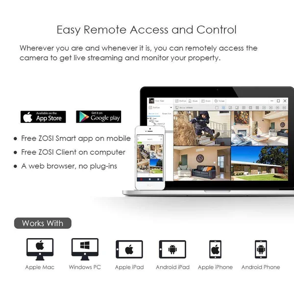 ZOSI 1080p PoE 8-Channel 1TB Hard Drive DVR Security Camera System with 4-Wired Bullet Cameras