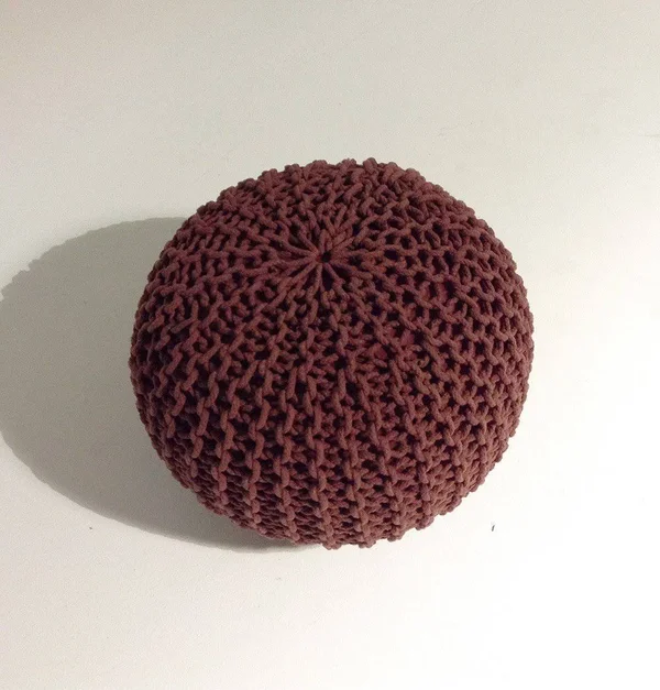 Gfurn Handmade Round Knitted Pouf - Marsala, 50x35cm