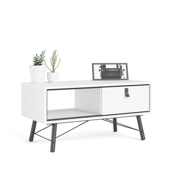 Tvilum Ry 1 Drawer Coffee Table, White Matte/Black