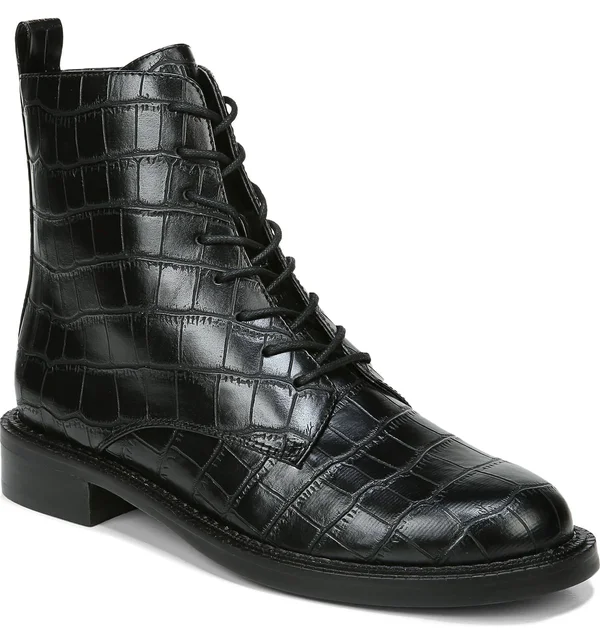 Sam Edelman Women's Nina Croc-Embossed Combat Boots - Black - Size 7