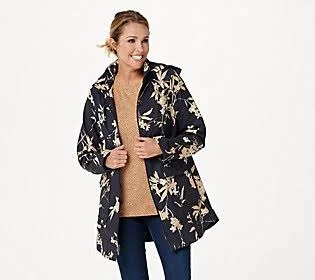 Isaac Mizrahi Live! Water Repellant PrintedSoft Shell - Size Medium, Black