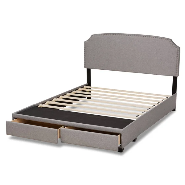 Baxton Studio Larese Light Grey Fabric Upholstered 2-Drawer King Size Platform Storage Bed