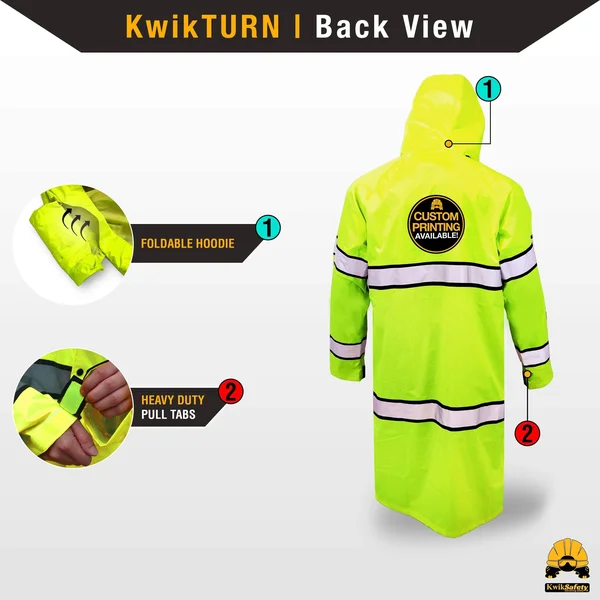 KwikSafety (Charlotte, NC) Torrent Class 3 Safety Trench Coat, High Visibility Waterproof Windproof Safety Rain Jacket, Hi Vis
