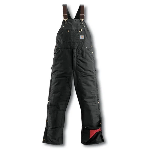Carhartt Men's Duck Zip-to-Thigh Quilt-Lined Bib Overalls - Black
