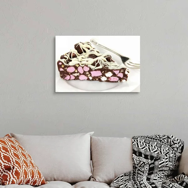 Slice of Rocky Road Chocolate Marshmallow Fridge Cake on White - Large Solid-Faced Canvas Wall Art Print, Great Big Canvas