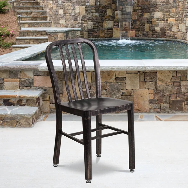 Black-Antique Gold Metal Indoor-Outdoor Chair - Flash Furniture