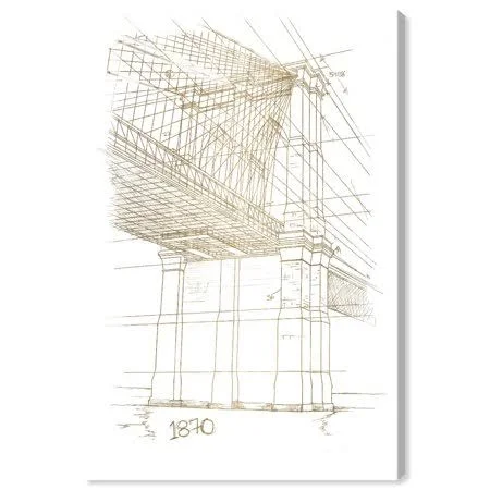 Oliver Gal '20895 Golden Brooklyn Bridge' Architecture and Buildings Wall Art Canvas Print - Gold, White - 20 x 30