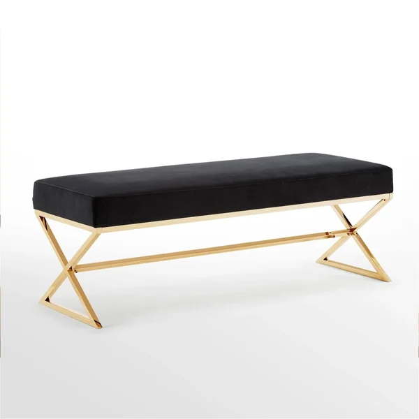 Inspired Home della Entryway Velvet Bench with Gold or Chrome X-Legs, Size: Black/ Gold