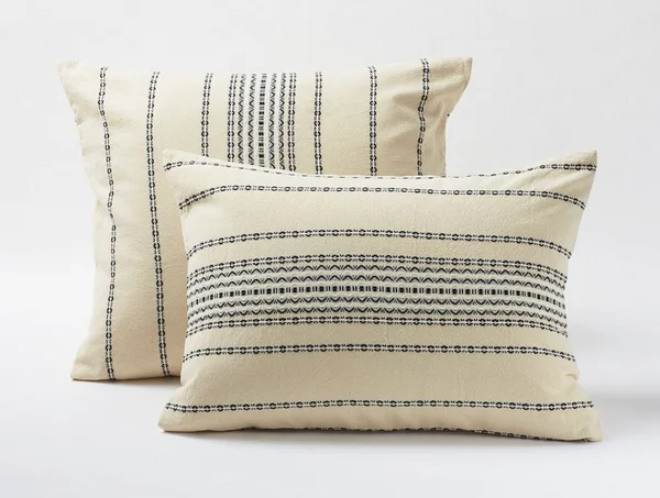 Coyuchi Rippled Stripe Organic Sham, Ivory with Black, Standard