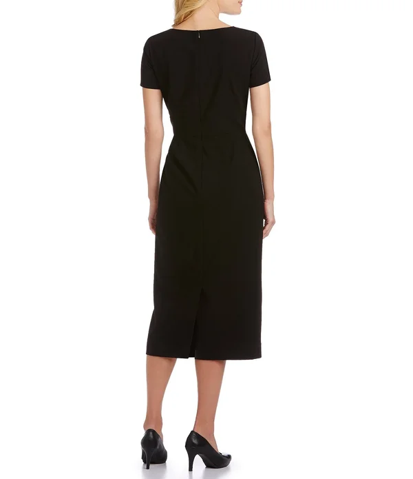 Preston York Blake Notch V-Neck Midi Length Sheath Dress - 8