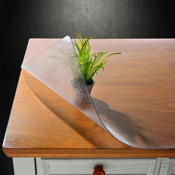 NECAUX Custom Multisize 1.5mm Thick Frosted PVC Table Cover Protector - 28 x 42 inch Water Resistant Plastic Rectangular Vinyl N