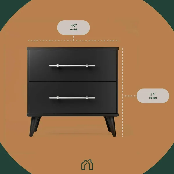 Rest Haven Mid-Century Modern 2 Drawer Nightstand, Gray - Gray