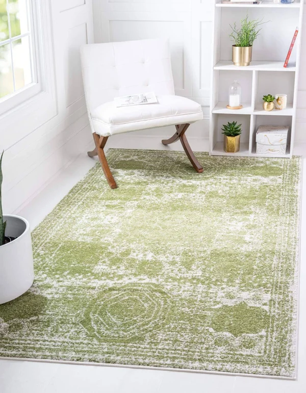 Rugs.com Dover Collection Rug 6& x 9& Green Low-Pile Rug Perfect for Bedrooms - Dining Rooms, Living Rooms