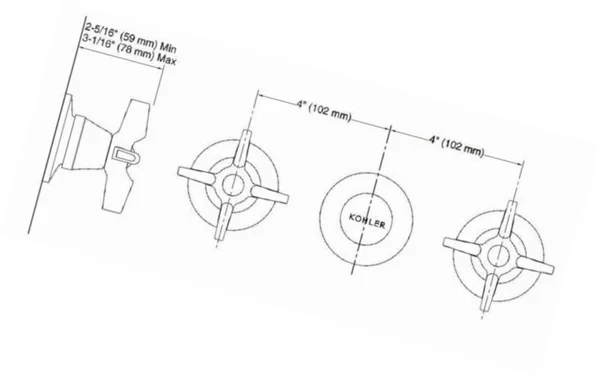 Kohler K-T7751-3-CP Triton Three-Handle Wall-Mount Valve TRIM - Polished Chrome