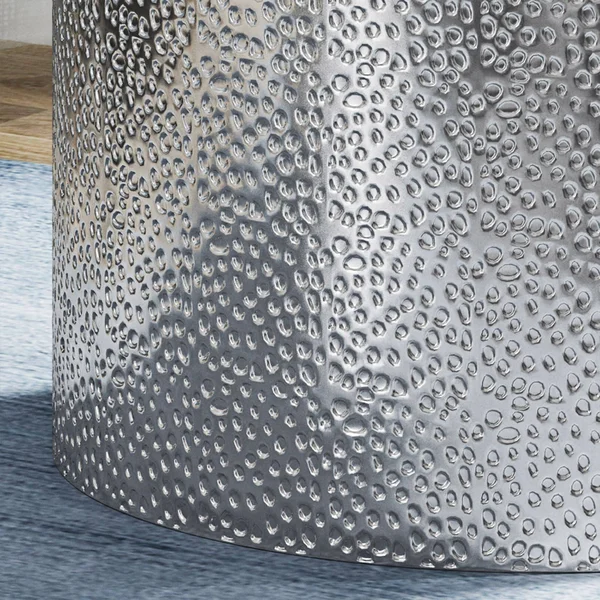 Noble House Modern Round Hammered Iron Accent Table in Silver - Set of 2