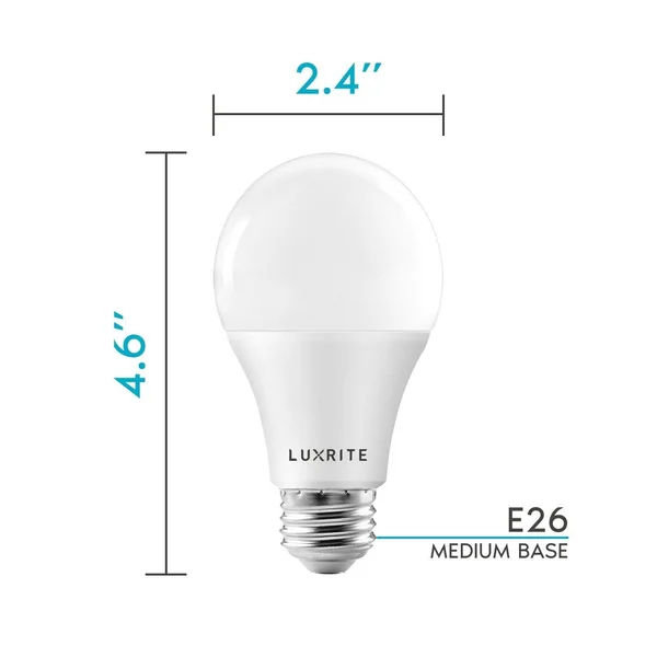 Luxrite A19 LED Light Bulbs 100 Watt Equivalent Dimmable - 2700K Soft White, 1600 Lumens, Enclosed Fixture Rated, 15W, Energy Sta