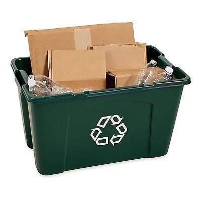 Rubbermaid Commercial Stackable Recycling Bin, 18 Gallon, Green FG571873GRN