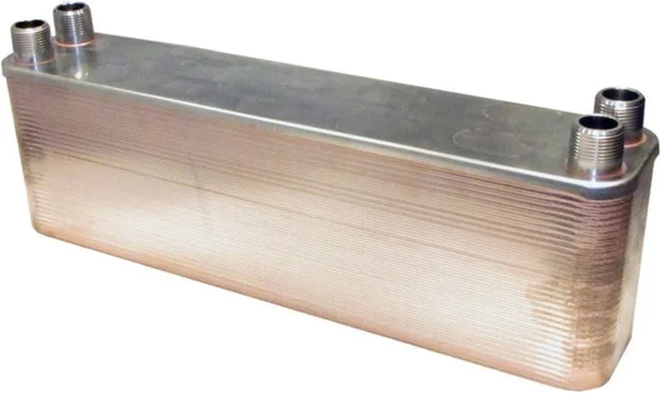 Duda Energy HX5260:F1 B3-52A 60 Plate Stainless Steel Heat Exchanger with 1x22 Female NPT Ports Copper Brazed - 5.9x22 Height, 4.