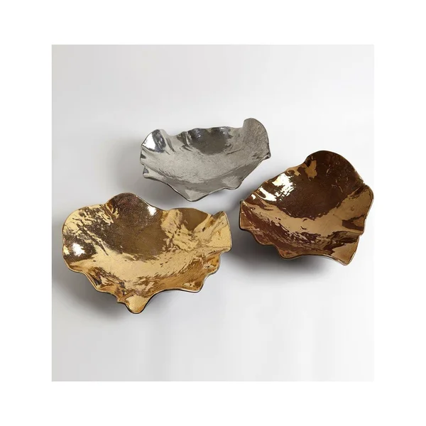 Global Views Wave Platter Crackle, Gold
